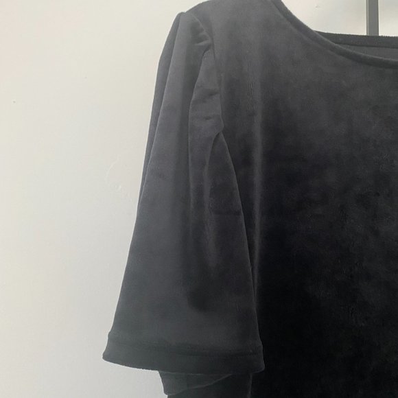 LOFT Velvet Puff Sleeve Top Black Relaxed Fit Stretch Casual - Picture 2 of 8